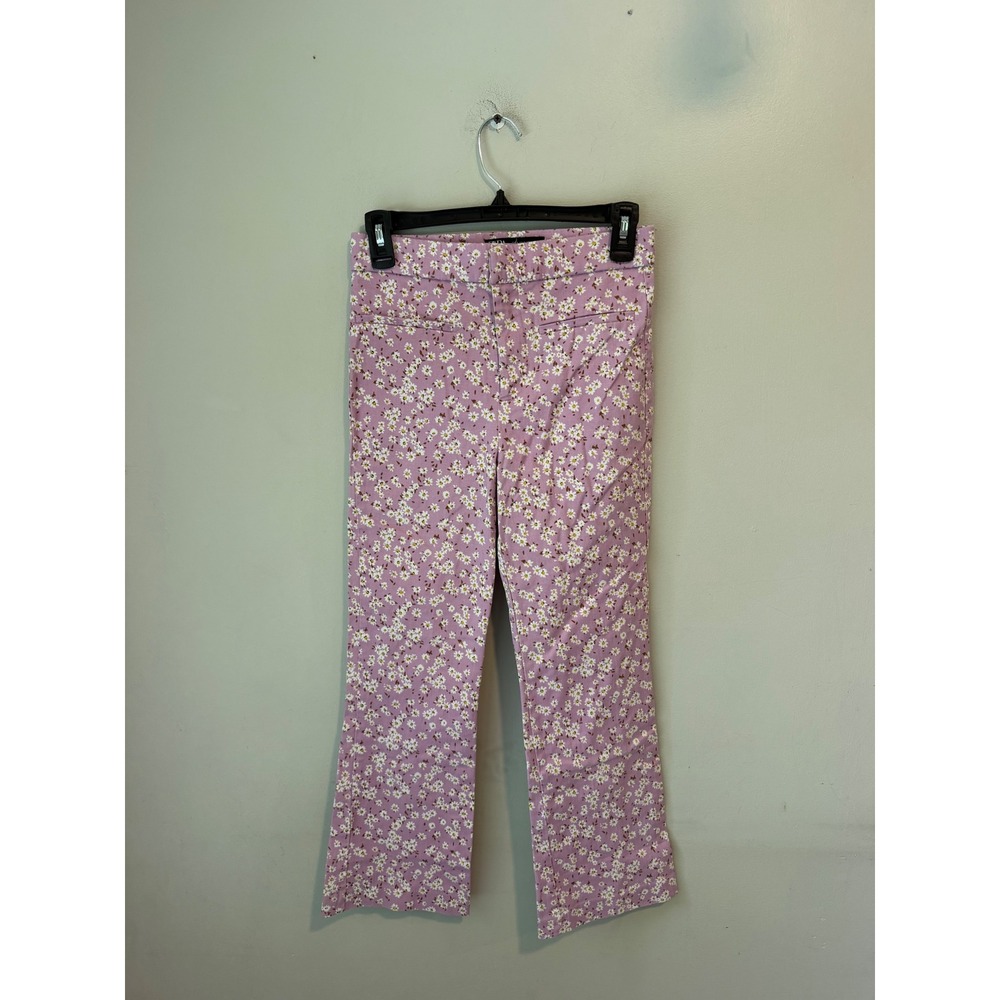 Zara Purple Floral Daisy Print High Waisted Cropped Flare Pants Small MEX 26